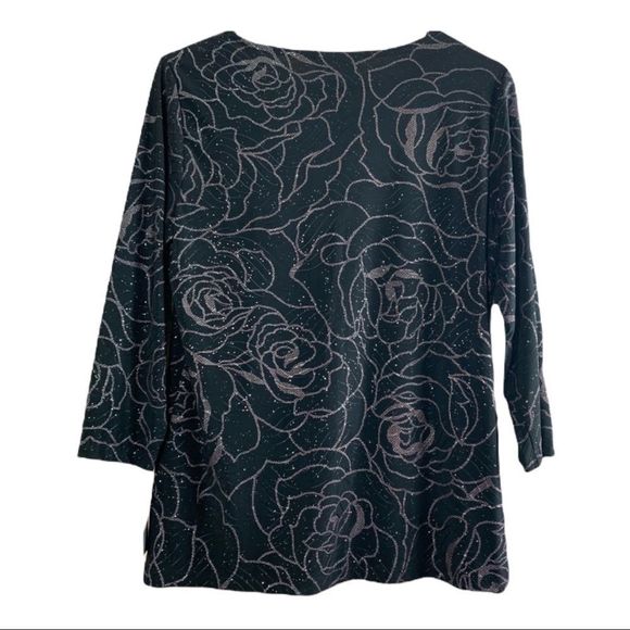 JM Collection Sz S Black Floral Top NWT - Picture 2 of 4